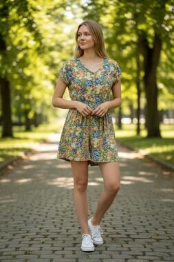 5659) Vtg 90s Lacera Comfort Wear Cottagecore Colorful Floral Romper Medium